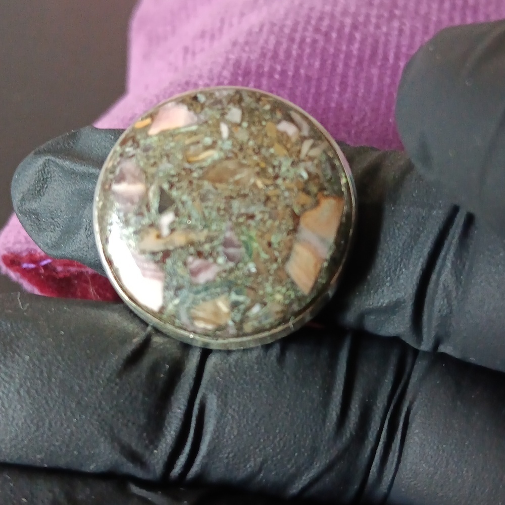 Rhondite & Pyrite Polished .925 Ring - Picture 3 of 4